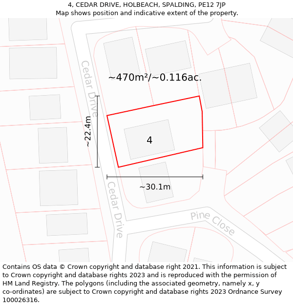 4, CEDAR DRIVE, HOLBEACH, SPALDING, PE12 7JP: Plot and title map