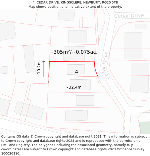 4, CEDAR DRIVE, KINGSCLERE, NEWBURY, RG20 5TB: Plot and title map