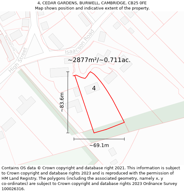 4, CEDAR GARDENS, BURWELL, CAMBRIDGE, CB25 0FE: Plot and title map