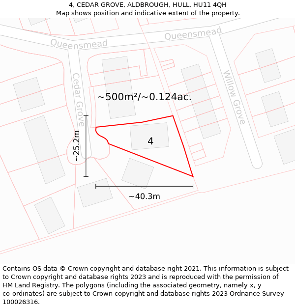 4, CEDAR GROVE, ALDBROUGH, HULL, HU11 4QH: Plot and title map