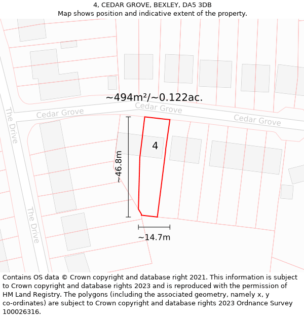 4, CEDAR GROVE, BEXLEY, DA5 3DB: Plot and title map