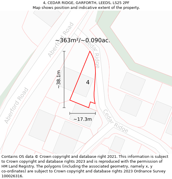 4, CEDAR RIDGE, GARFORTH, LEEDS, LS25 2PF: Plot and title map