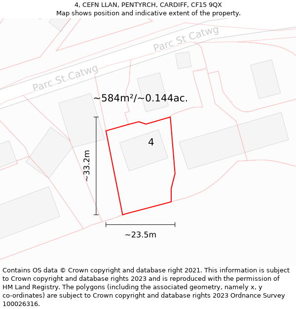 4, CEFN LLAN, PENTYRCH, CARDIFF, CF15 9QX: Plot and title map