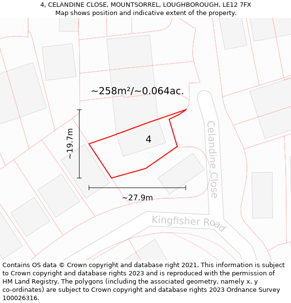 4, CELANDINE CLOSE, MOUNTSORREL, LOUGHBOROUGH, LE12 7FX: Plot and title map