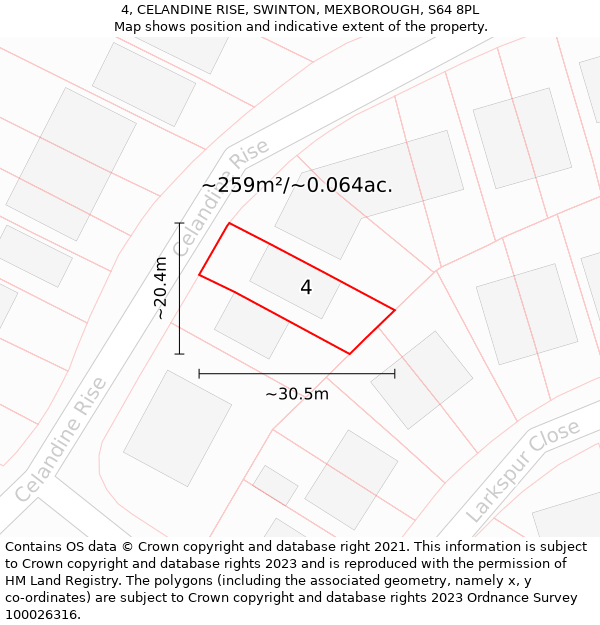 4, CELANDINE RISE, SWINTON, MEXBOROUGH, S64 8PL: Plot and title map