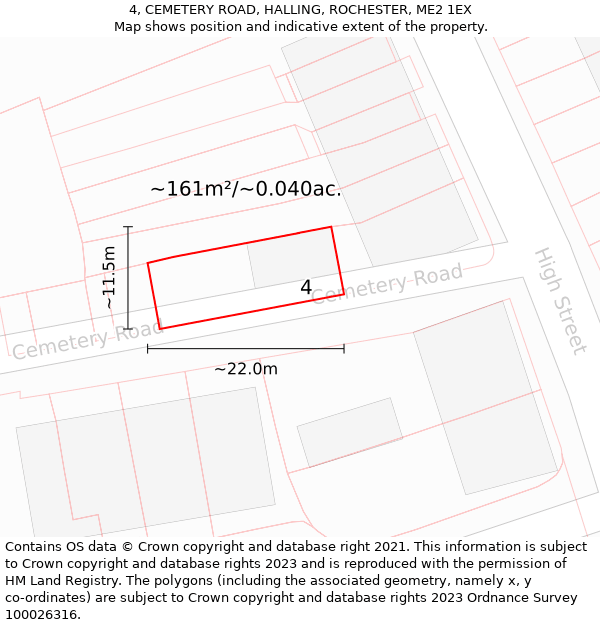 4, CEMETERY ROAD, HALLING, ROCHESTER, ME2 1EX: Plot and title map