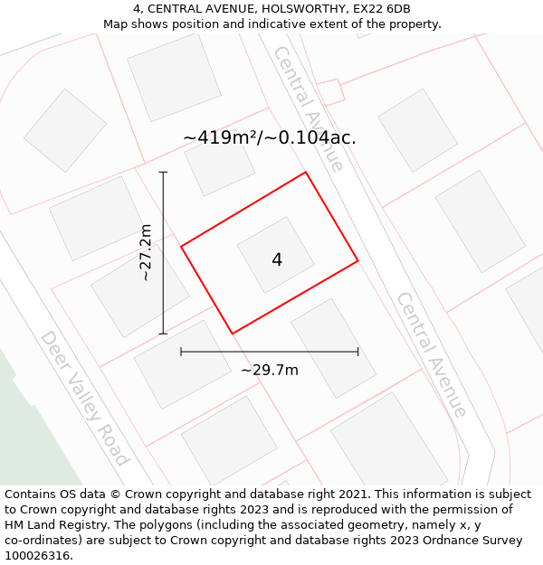 4, CENTRAL AVENUE, HOLSWORTHY, EX22 6DB: Plot and title map