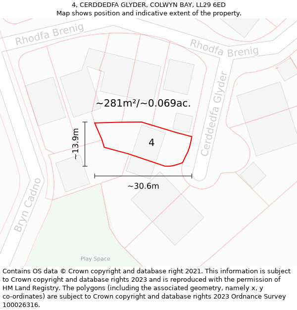 4, CERDDEDFA GLYDER, COLWYN BAY, LL29 6ED: Plot and title map