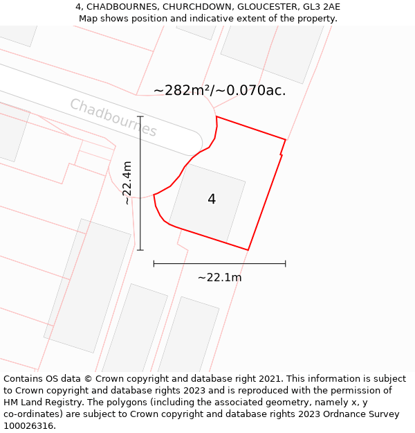 4, CHADBOURNES, CHURCHDOWN, GLOUCESTER, GL3 2AE: Plot and title map