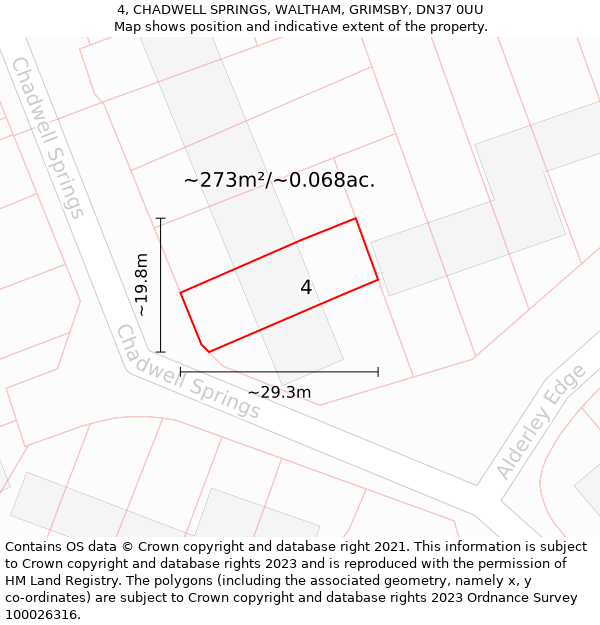 4, CHADWELL SPRINGS, WALTHAM, GRIMSBY, DN37 0UU: Plot and title map