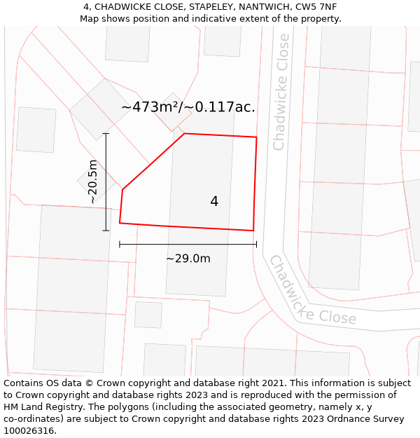 4, CHADWICKE CLOSE, STAPELEY, NANTWICH, CW5 7NF: Plot and title map