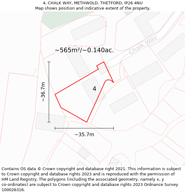 4, CHALK WAY, METHWOLD, THETFORD, IP26 4NU: Plot and title map