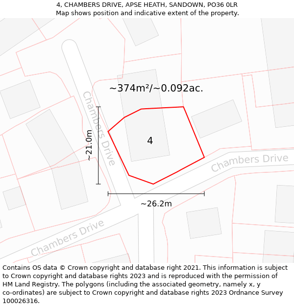 4, CHAMBERS DRIVE, APSE HEATH, SANDOWN, PO36 0LR: Plot and title map