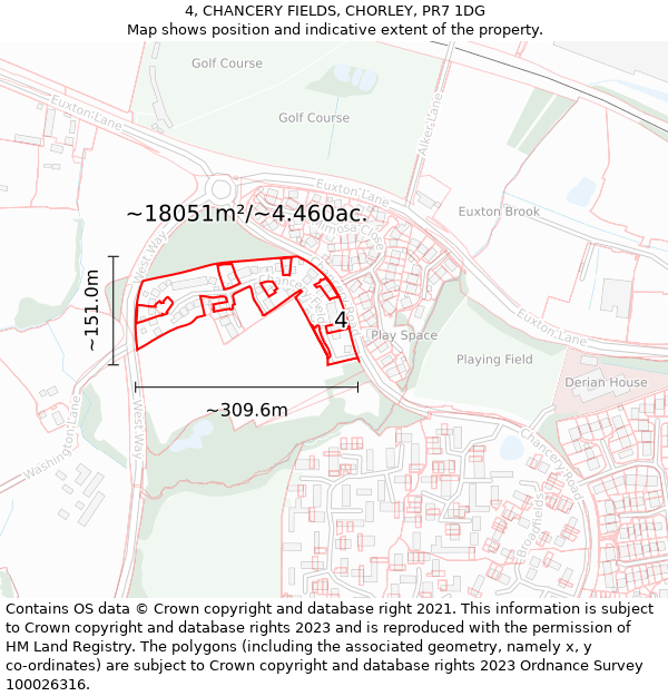 4, CHANCERY FIELDS, CHORLEY, PR7 1DG: Plot and title map