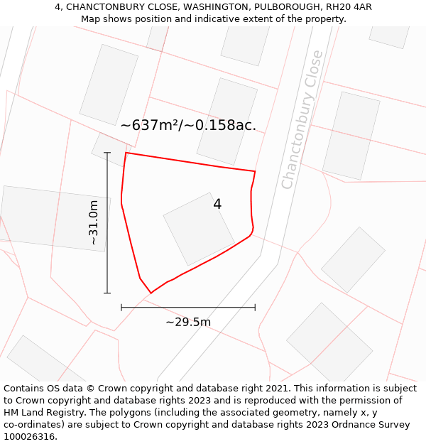 4, CHANCTONBURY CLOSE, WASHINGTON, PULBOROUGH, RH20 4AR: Plot and title map