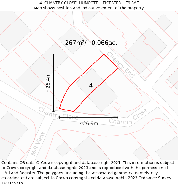 4, CHANTRY CLOSE, HUNCOTE, LEICESTER, LE9 3AE: Plot and title map