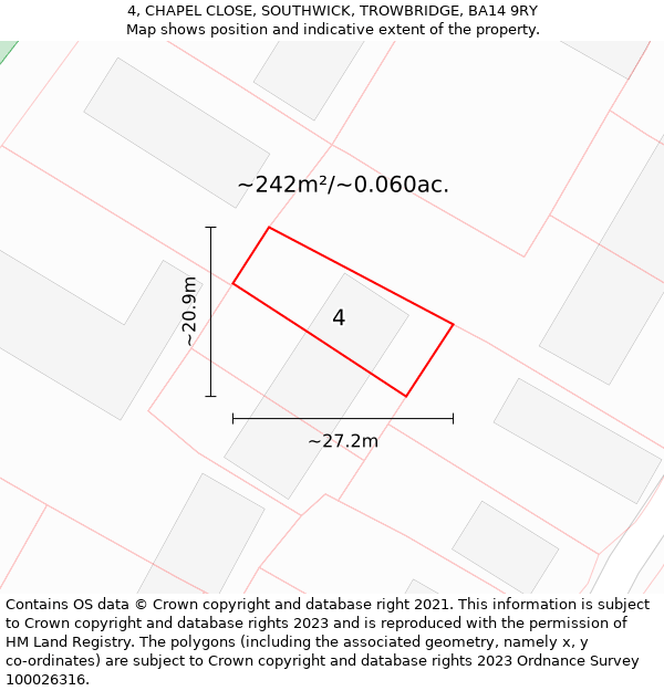 4, CHAPEL CLOSE, SOUTHWICK, TROWBRIDGE, BA14 9RY: Plot and title map