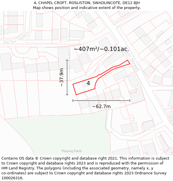 4, CHAPEL CROFT, ROSLISTON, SWADLINCOTE, DE12 8JH: Plot and title map