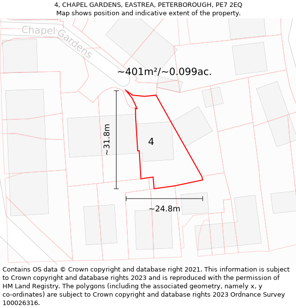 4, CHAPEL GARDENS, EASTREA, PETERBOROUGH, PE7 2EQ: Plot and title map