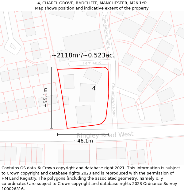 4, CHAPEL GROVE, RADCLIFFE, MANCHESTER, M26 1YP: Plot and title map