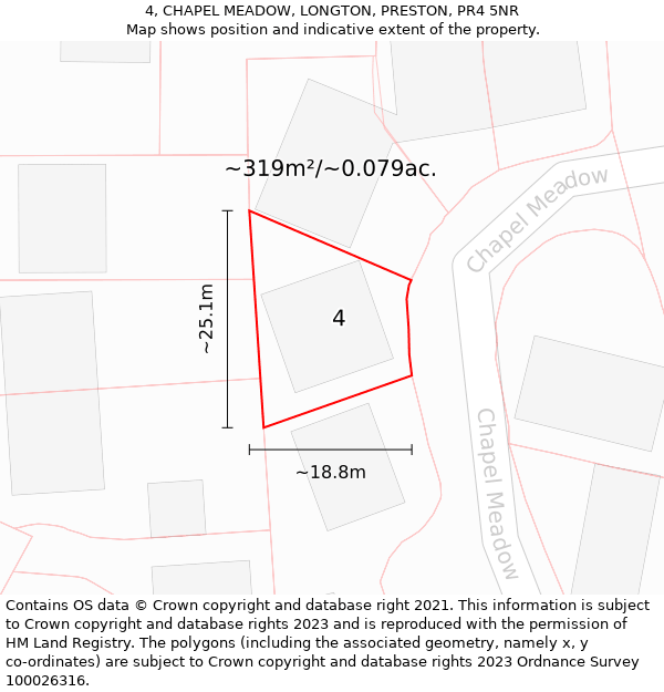 4, CHAPEL MEADOW, LONGTON, PRESTON, PR4 5NR: Plot and title map