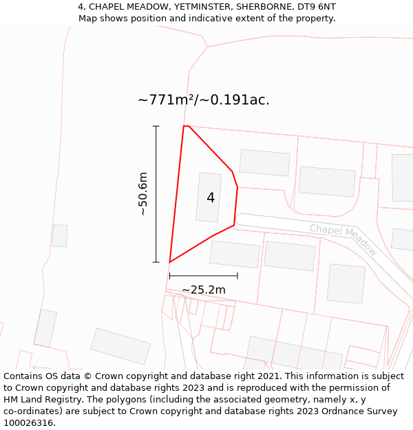 4, CHAPEL MEADOW, YETMINSTER, SHERBORNE, DT9 6NT: Plot and title map