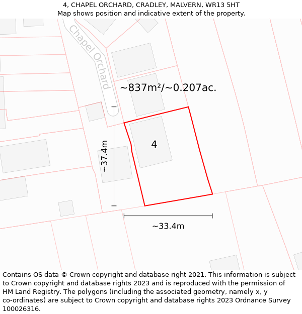 4, CHAPEL ORCHARD, CRADLEY, MALVERN, WR13 5HT: Plot and title map