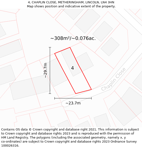 4, CHAPLIN CLOSE, METHERINGHAM, LINCOLN, LN4 3HN: Plot and title map