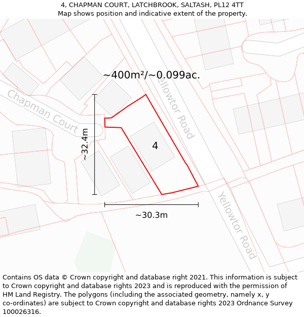 4, CHAPMAN COURT, LATCHBROOK, SALTASH, PL12 4TT: Plot and title map