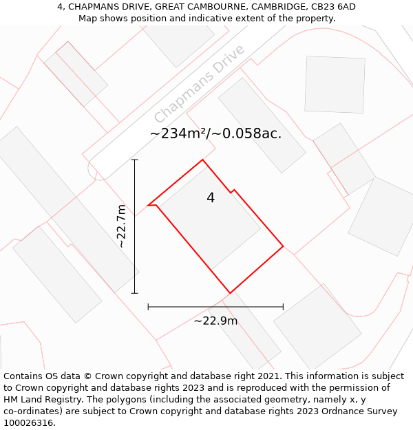 4, CHAPMANS DRIVE, GREAT CAMBOURNE, CAMBRIDGE, CB23 6AD: Plot and title map