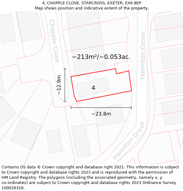 4, CHAPPLE CLOSE, STARCROSS, EXETER, EX6 8EP: Plot and title map