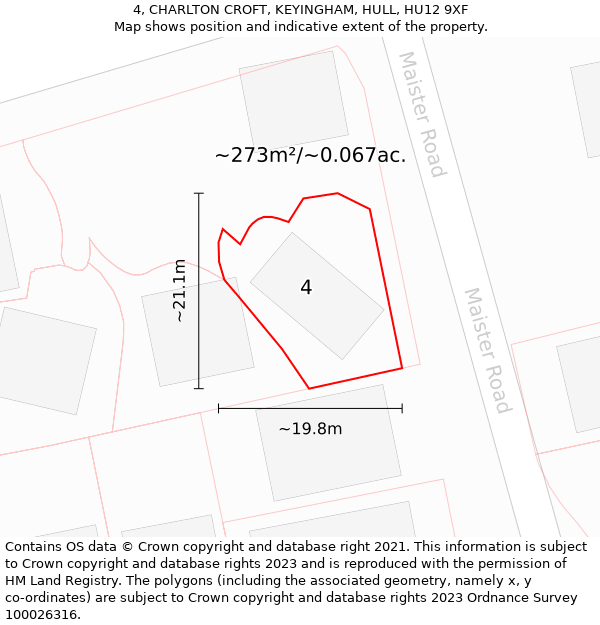 4, CHARLTON CROFT, KEYINGHAM, HULL, HU12 9XF: Plot and title map