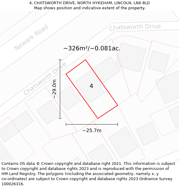 4, CHATSWORTH DRIVE, NORTH HYKEHAM, LINCOLN, LN6 8LD: Plot and title map