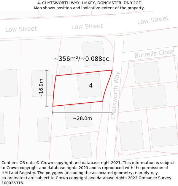 4, CHATSWORTH WAY, HAXEY, DONCASTER, DN9 2GE: Plot and title map