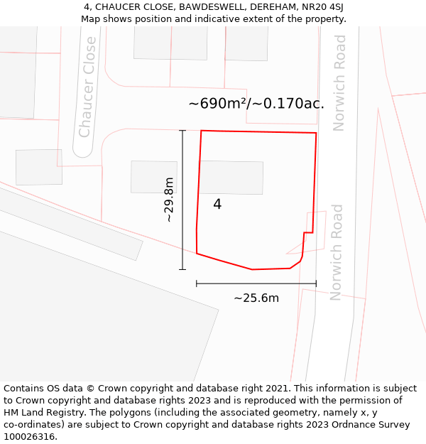 4, CHAUCER CLOSE, BAWDESWELL, DEREHAM, NR20 4SJ: Plot and title map