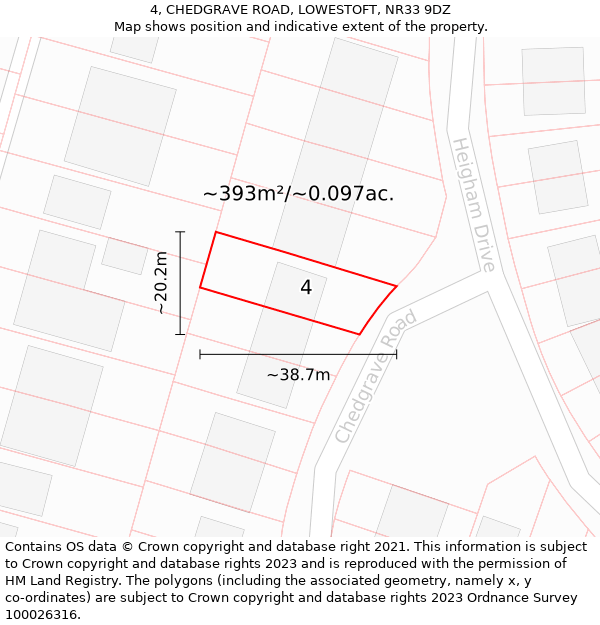 4, CHEDGRAVE ROAD, LOWESTOFT, NR33 9DZ: Plot and title map