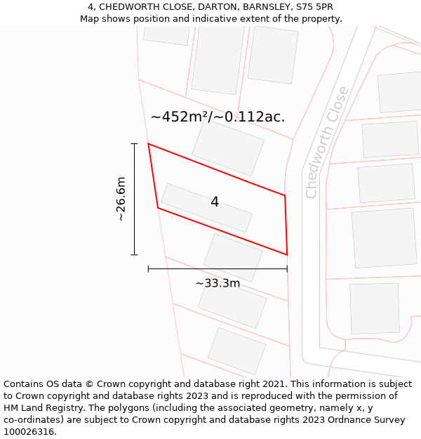 4, CHEDWORTH CLOSE, DARTON, BARNSLEY, S75 5PR: Plot and title map