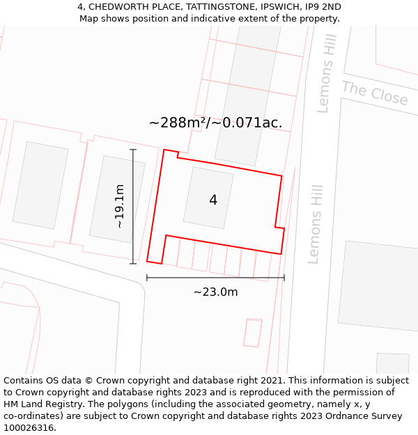 4, CHEDWORTH PLACE, TATTINGSTONE, IPSWICH, IP9 2ND: Plot and title map