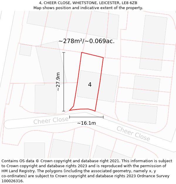 4, CHEER CLOSE, WHETSTONE, LEICESTER, LE8 6ZB: Plot and title map