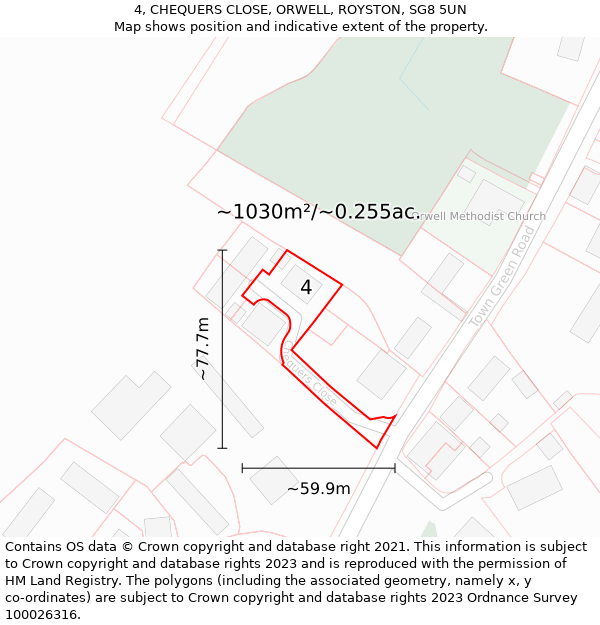 4, CHEQUERS CLOSE, ORWELL, ROYSTON, SG8 5UN: Plot and title map