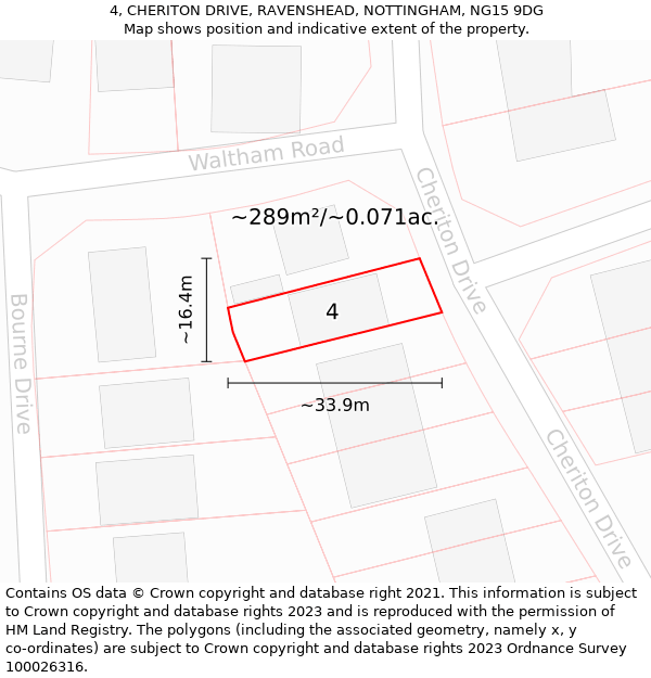 4, CHERITON DRIVE, RAVENSHEAD, NOTTINGHAM, NG15 9DG: Plot and title map