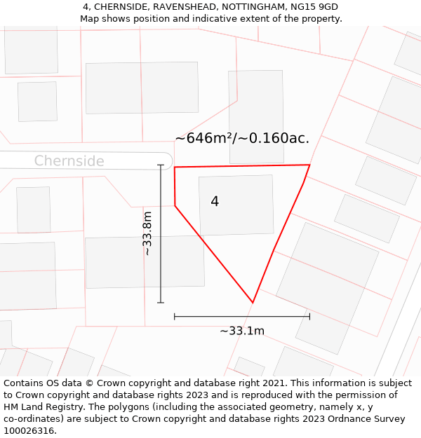 4, CHERNSIDE, RAVENSHEAD, NOTTINGHAM, NG15 9GD: Plot and title map