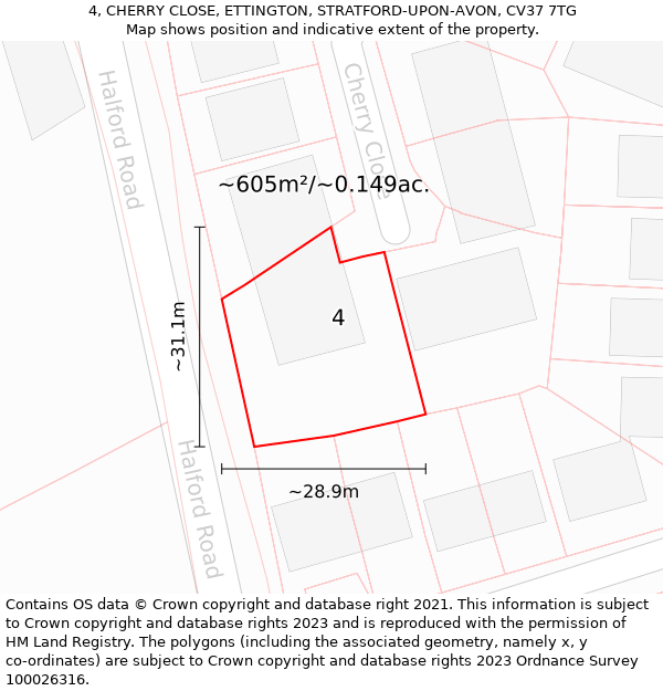 4, CHERRY CLOSE, ETTINGTON, STRATFORD-UPON-AVON, CV37 7TG: Plot and title map