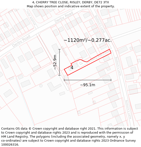 4, CHERRY TREE CLOSE, RISLEY, DERBY, DE72 3TX: Plot and title map