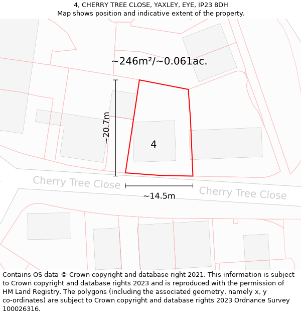 4, CHERRY TREE CLOSE, YAXLEY, EYE, IP23 8DH: Plot and title map