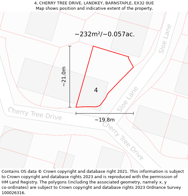 4, CHERRY TREE DRIVE, LANDKEY, BARNSTAPLE, EX32 0UE: Plot and title map