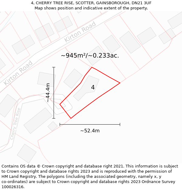 4, CHERRY TREE RISE, SCOTTER, GAINSBOROUGH, DN21 3UF: Plot and title map