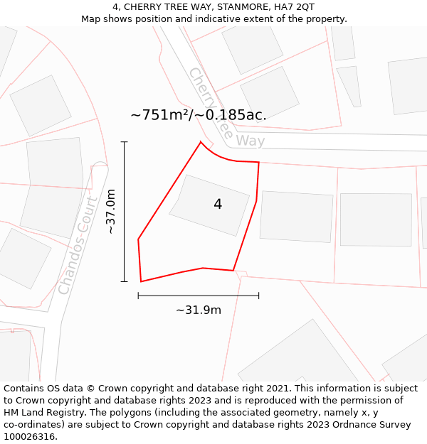 4, CHERRY TREE WAY, STANMORE, HA7 2QT: Plot and title map