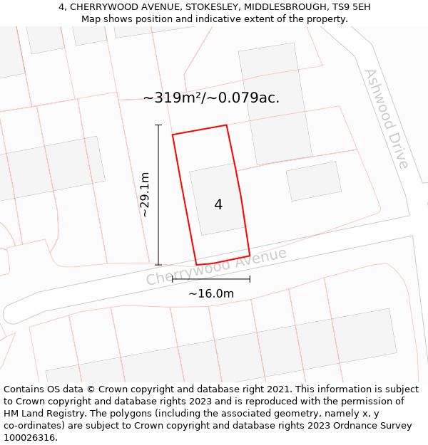 4, CHERRYWOOD AVENUE, STOKESLEY, MIDDLESBROUGH, TS9 5EH: Plot and title map