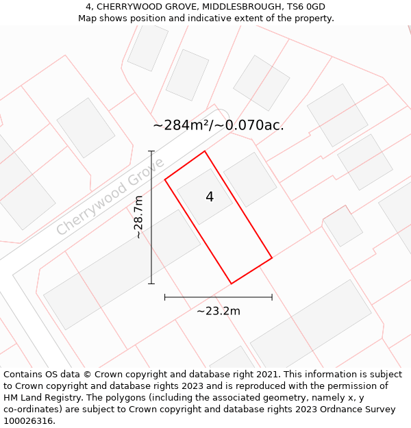 4, CHERRYWOOD GROVE, MIDDLESBROUGH, TS6 0GD: Plot and title map